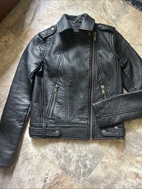 Women’s Black Faux Leather Asymmetrical Zip Jacket